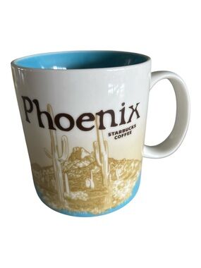 Starbucks Phoenix Ceramic Mug with Blue Interior and Tan Desert Graphic